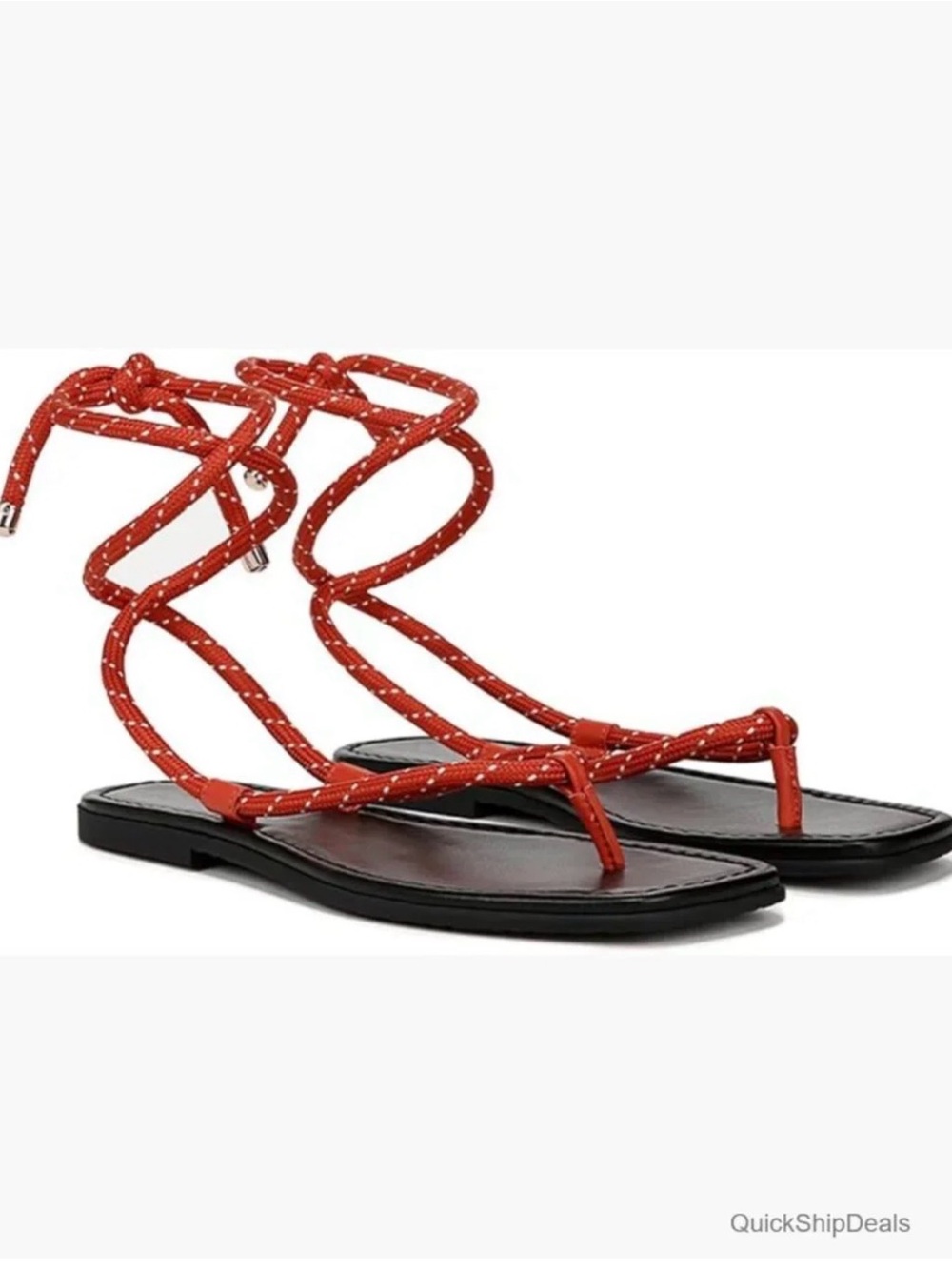 Veronica Beard Red Rope Lace-Up Gladiator Sandals with Black Footbed